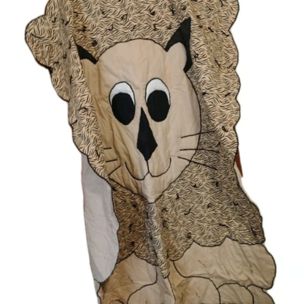 Lion Jungle Themed Tan Nursery Quilt Wall Hanging Tummy Time Blanket 37" x 50"